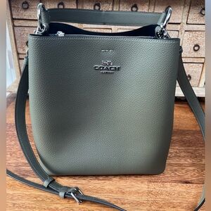 Coach Mollie bucket bag green leather silver hardware crossbody